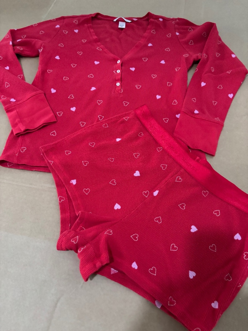 Victoria's Secret Pink Heart Thermal Pajama Short Set - Medium